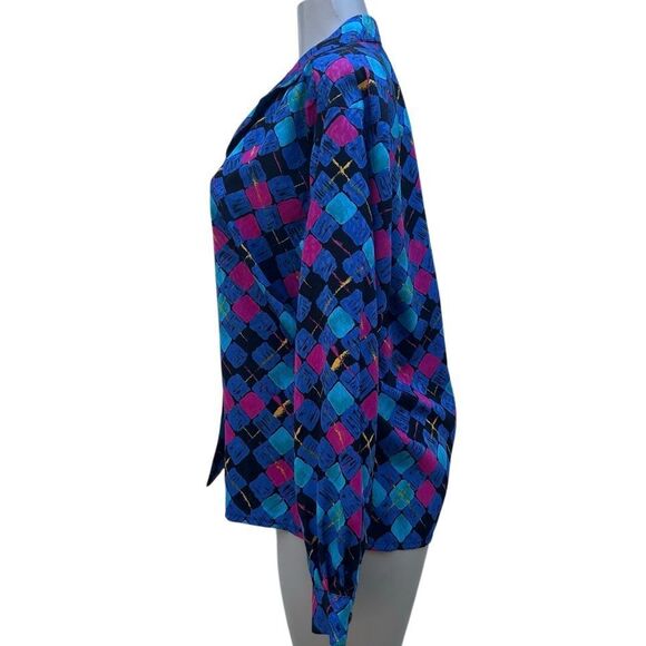 Vintage 80s Ancora Button-up Blouse Women's XL Multicolor Geometric Abstract - Picture 11 of 15